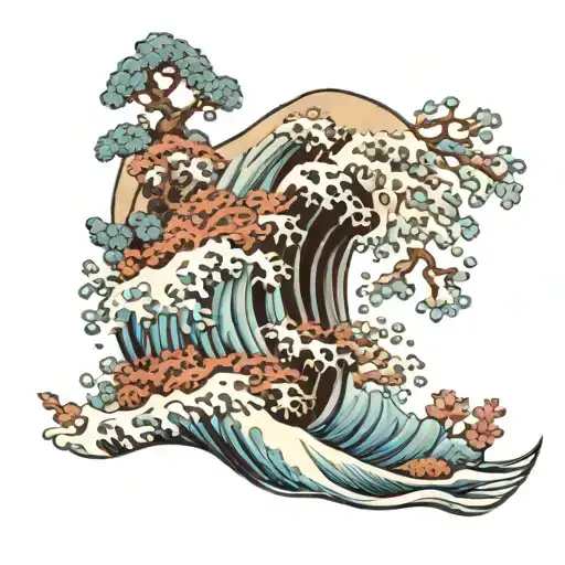 Hokusai's Wave with coral reef below tattoo design idea