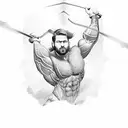 A muscular figure lifting a mountain with rays of light shining from behind tattoo design idea