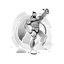 A muscular figure lifting a mountain with rays of light shining from behind tattoo design idea