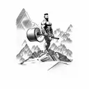 A muscular figure lifting a mountain with rays of light shining from behind tattoo design idea