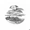 sunset over valley with a thunder cloud above the sunset tattoo design idea