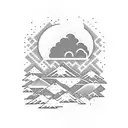 sunset over valley with a thunder cloud above the sunset tattoo design idea