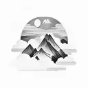 sunset over valley with a thunder cloud above the sunset tattoo design idea