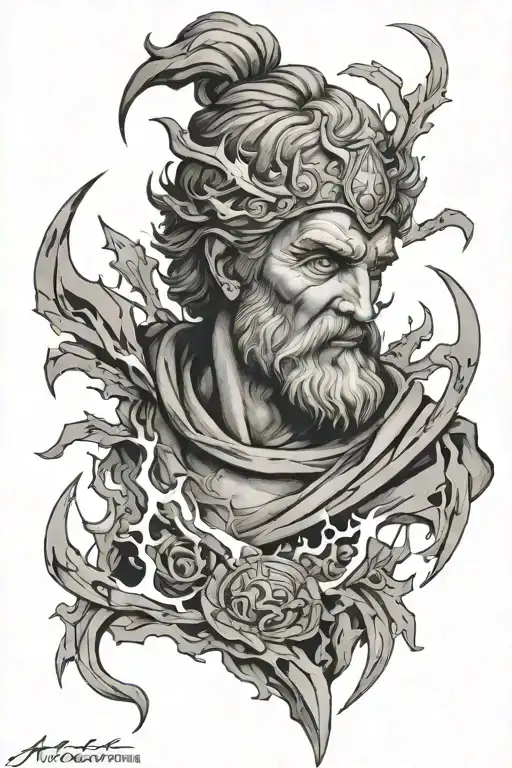 Aristotle adorned with lightning bolts tattoo design idea