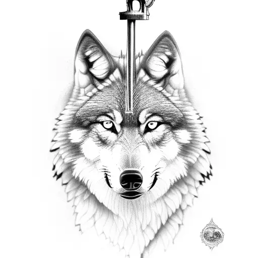 number 22, wolf and a key lock tattoo design idea