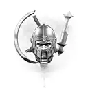 A Spartan warrior lifting weights with a helmet adorned with Greek mythological creatures tattoo design idea