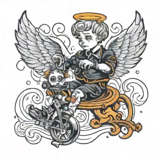angel holding Marionette controller tattoo design idea