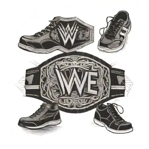 A mix of WWE championship belts, trading charts, and shoe patterns tattoo design idea