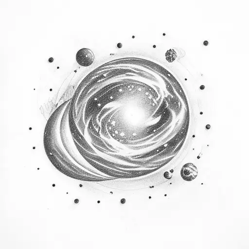 Galaxy sketch nebula space planets black and white tattoo design idea
