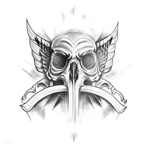 Combine the imagery of a harpy eagle and a skull in a dark and gothic design tattoo design idea