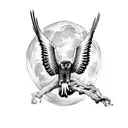 harpy eagle at night with moonlight flying high gothic architecture dark and gloomy atmosphere tattoo design idea