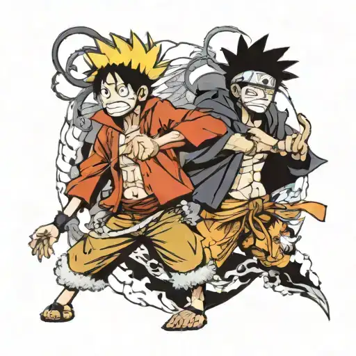 luffy vs naruto anime tattoo design idea