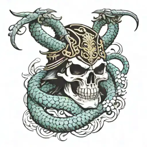 Skull samurai snake tattoo tattoo design idea