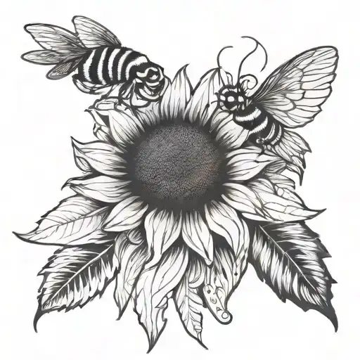 sunflower and bee and rainbow feather and chicken feet tattoo design idea