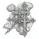 three cross left to right with clouds tattoo design idea