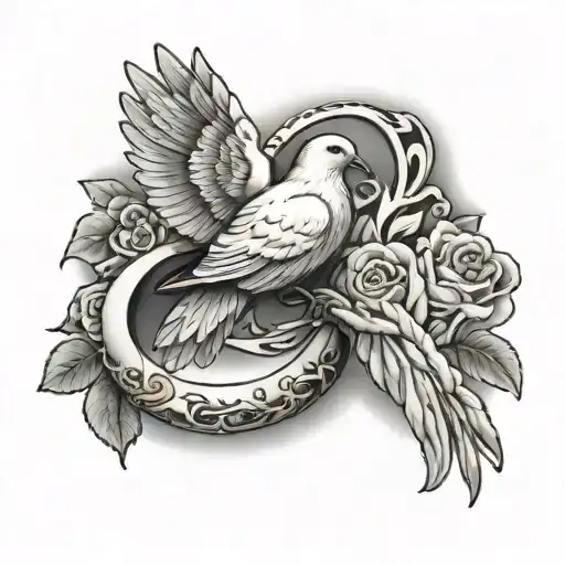 rest in peace for my grandpa with a dove holding a golden ring  tattoo design idea