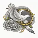 rest in peace for my grandpa with a dove holding a golden ring  tattoo design idea