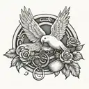rest in peace for my grandpa with a dove holding a golden ring  tattoo design idea