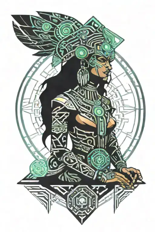 mayan woman warrior tattoo design idea