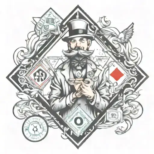 hood monopoly man diamond surrounded tattoo design idea