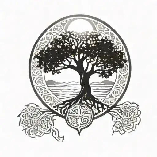 Celtic tree of life with sun setting Philippine sun tattoo design idea