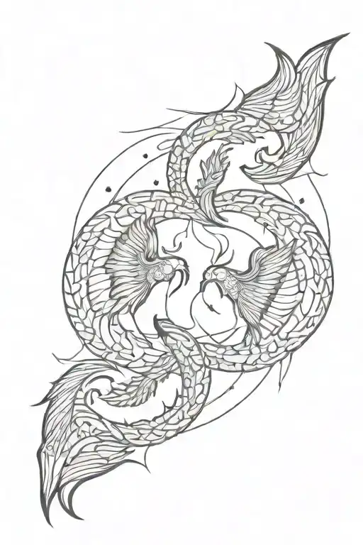 Scorpio And Phoenix In A New Moon phases intertwined tattoo design idea