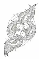 Scorpio And Phoenix In A New Moon phases intertwined tattoo design idea