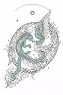 Scorpio And Phoenix In A New Moon phases intertwined tattoo design idea