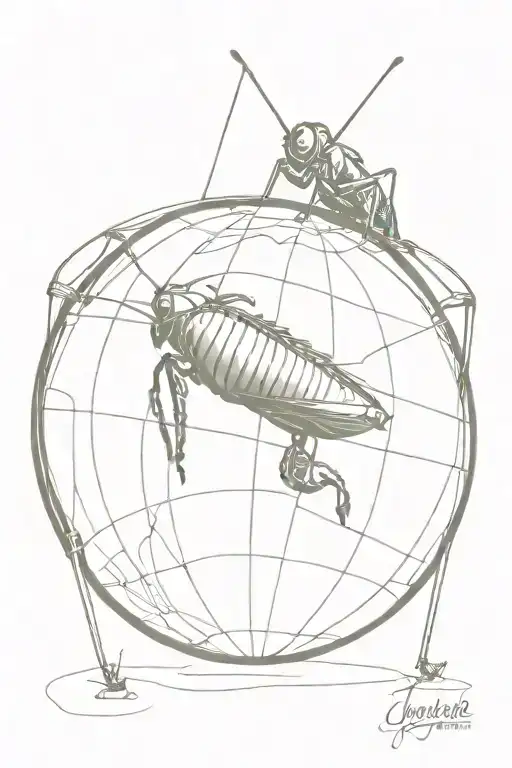 A cricket ball morphing into a world globe, symbolizing the cricketer's love for travel and sport tattoo design idea