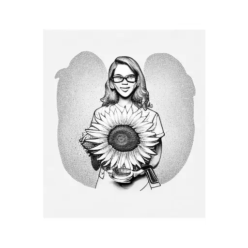 A nurse holding a sunflower while pouring coffee into a mug tattoo design idea