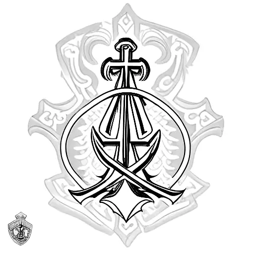 Fleur-de-lis, anchor boat and a medical cross combined in a compact way to be balanced and for women tattoo design idea
