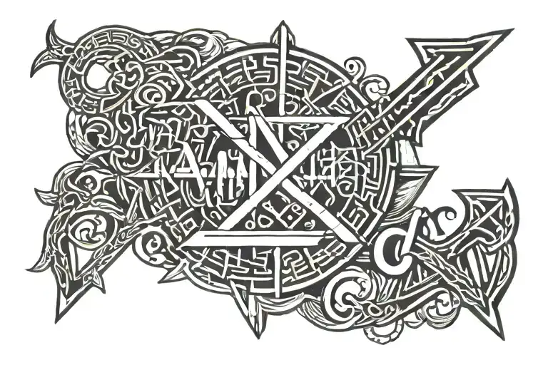 write the phrase “I am” with Viking runes tattoo design idea