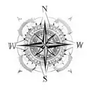 A compass rose surrounded by three intricate maps, representing the endless adventures you will embark on with your kids tattoo design idea