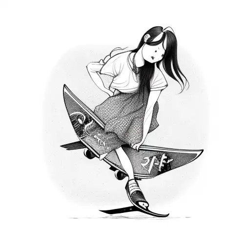 girl on top of a skate with dog tattoo design idea