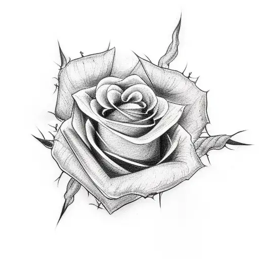 A hauntingly beautiful blackwork tattoo of a rose with thorns shaped like the Dark Tower tattoo design idea