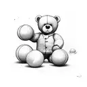 teddy bear playing with balls and biscuits  tattoo design idea