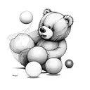 teddy bear playing with balls and biscuits  tattoo design idea