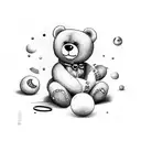 teddy bear playing with balls and biscuits  tattoo design idea