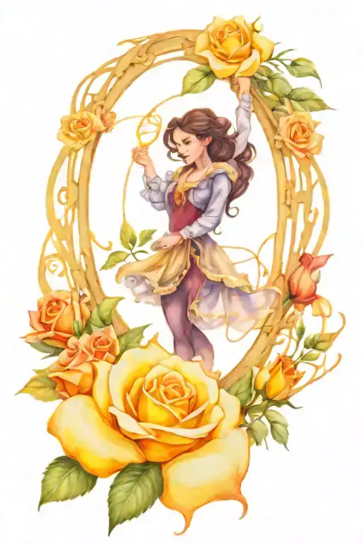 beauty and the beast, rose, dream catcher entangled in a beautiful tattoo design idea
