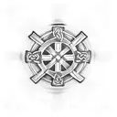 celtic cross with 'be still' scripted along base of cross tattoo design idea