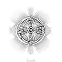 celtic cross with 'be still' scripted along base of cross tattoo design idea