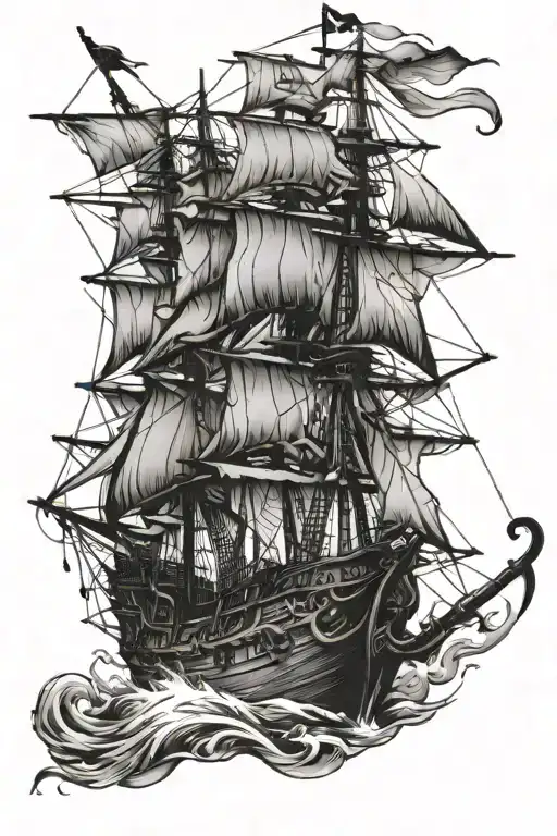 pirate ship with pirate woman face tattoo design idea