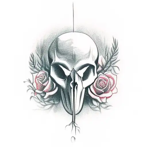 fox skull show decaying in a field of grass with a flower coming through the eye tattoo design idea