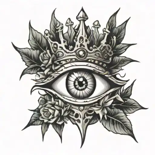 eye with thorns crown and a cross tattoo design idea