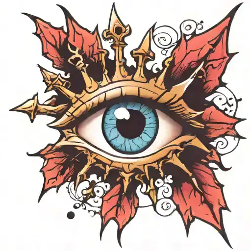 eye with thorns crown and a cross and tears tattoo design idea