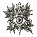 eye with thorns crown and a cross tattoo design idea