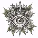 eye with thorns crown and a cross tattoo design idea
