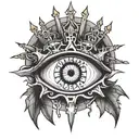 eye with thorns crown and a cross tattoo design idea