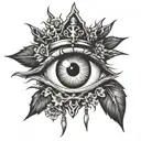 eye with thorns crown and a cross tattoo design idea