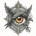 eye with thorns crow and a cross tattoo design idea